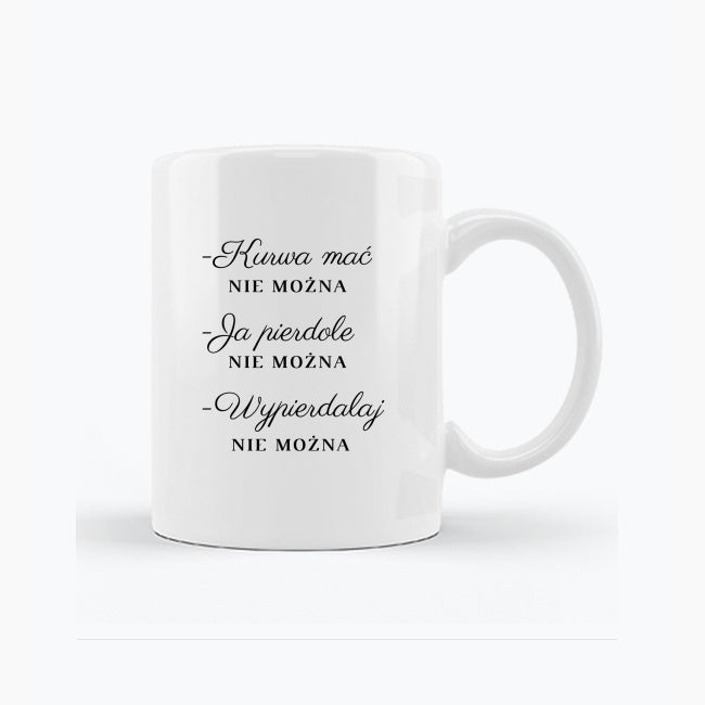 Biały kubek ceramiczny z napisem „Tylko można mówić dzień dobry” – 330 ml, idealny na prezent