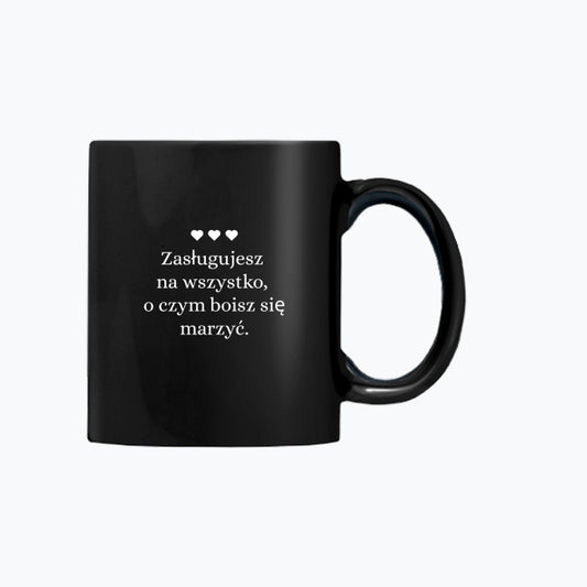 Kubek z tekstem, "który dodaje skrzydeł” – ceramiczny, 330 ml, idealny do kawy i herbaty