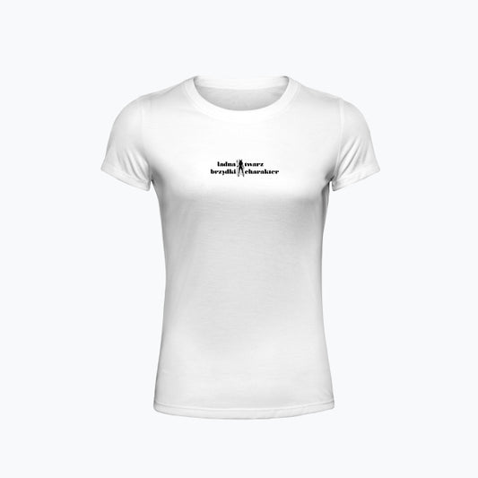 Damska koszulka „Ładna twarz, brzydki charakter” – biała, 100% bawełna organiczna, 185 g/m²
