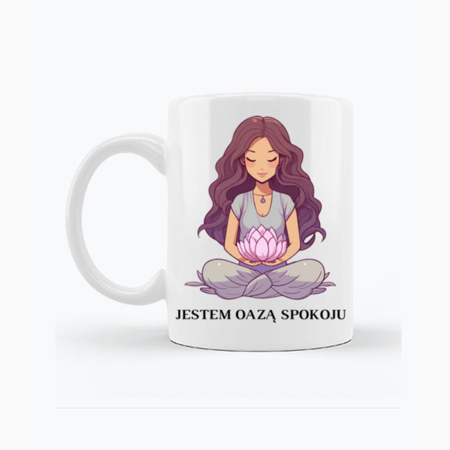 Kubek „Jestem oazą spokoju” – ceramiczny, 330 ml, idealny do kawy i herbaty