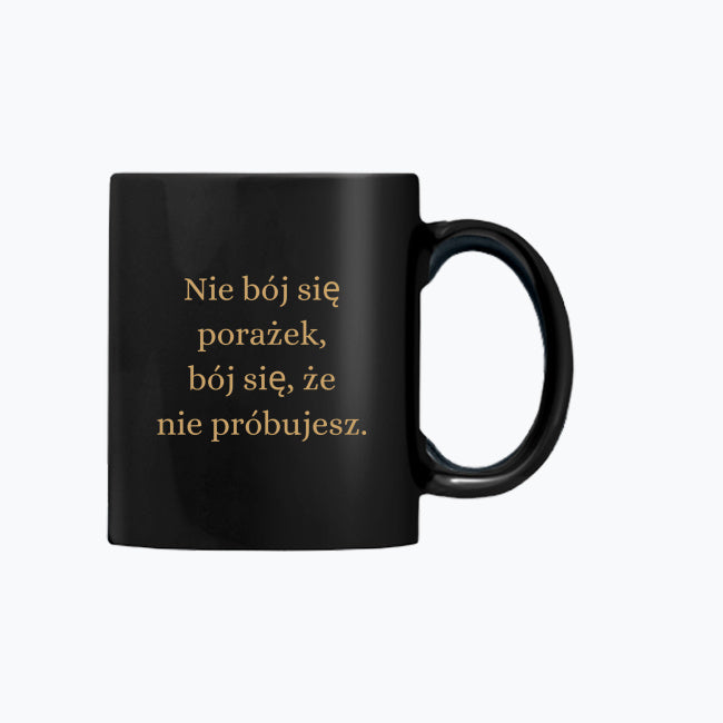 Kubek ceramiczny z motywacyjnym złotym napisem – 330 ml, idealny na prezent