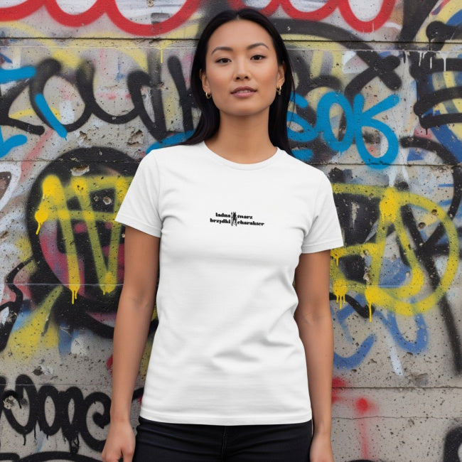 Damska koszulka „Ładna twarz, brzydki charakter” – biała, 100% bawełna organiczna, 185 g/m²